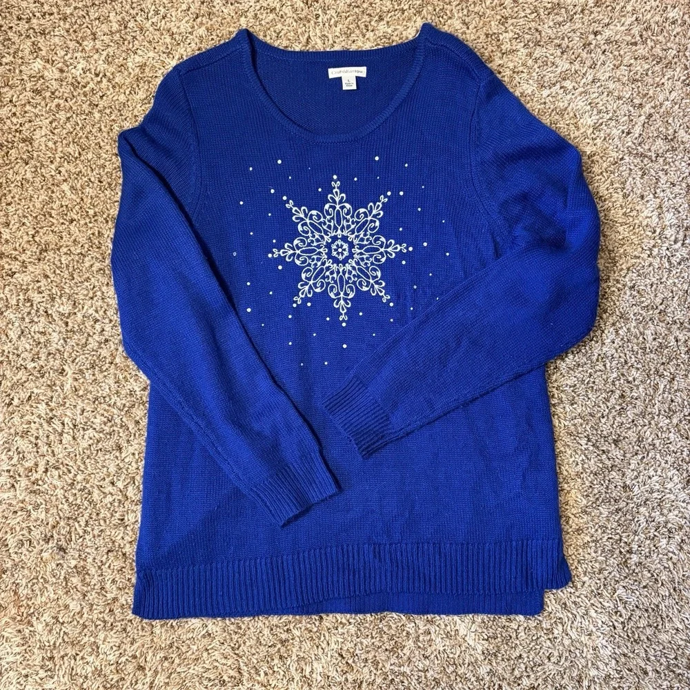 Croft & Barrow Blue Snowflake Pullover Sweater Crew Neck Long Sleeve L